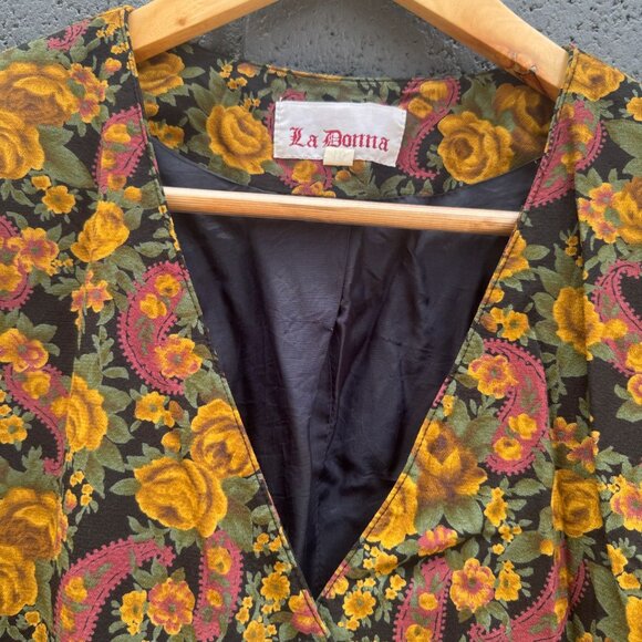 True Vintage 60s 70 La Donna Brown Floral Paisley Dress Suit Jacket Blazer Sz 10 - Picture 3 of 11